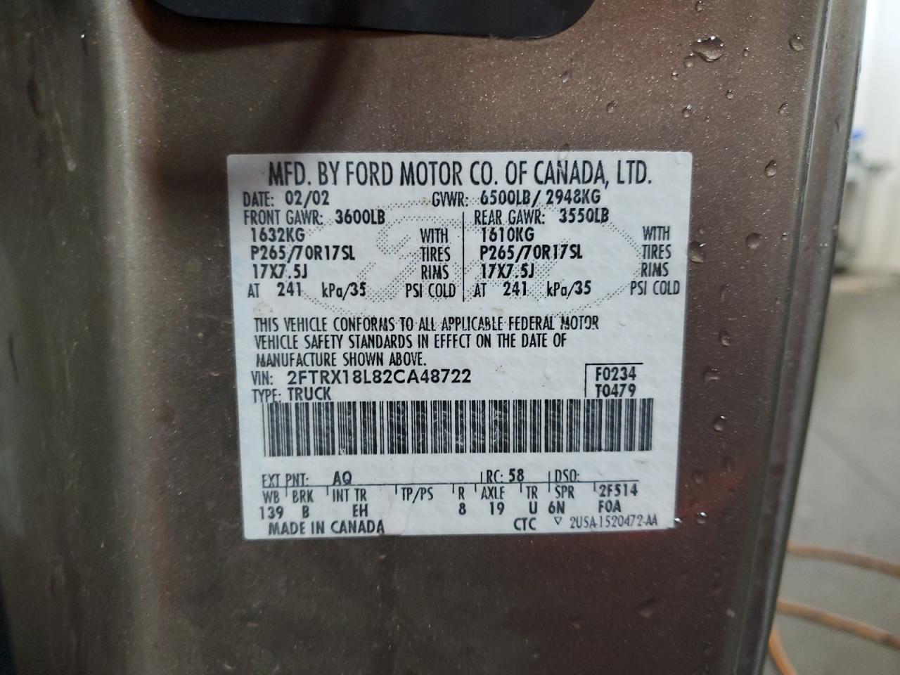 2FTRX18L82CA48722 2002 Ford F150