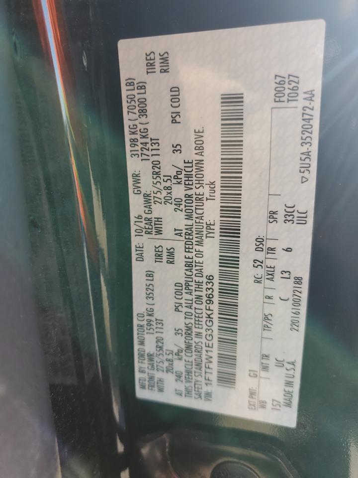 2016 Ford F150 Supercrew VIN: 1FTFW1EG3GKF96336 Lot: 75405824