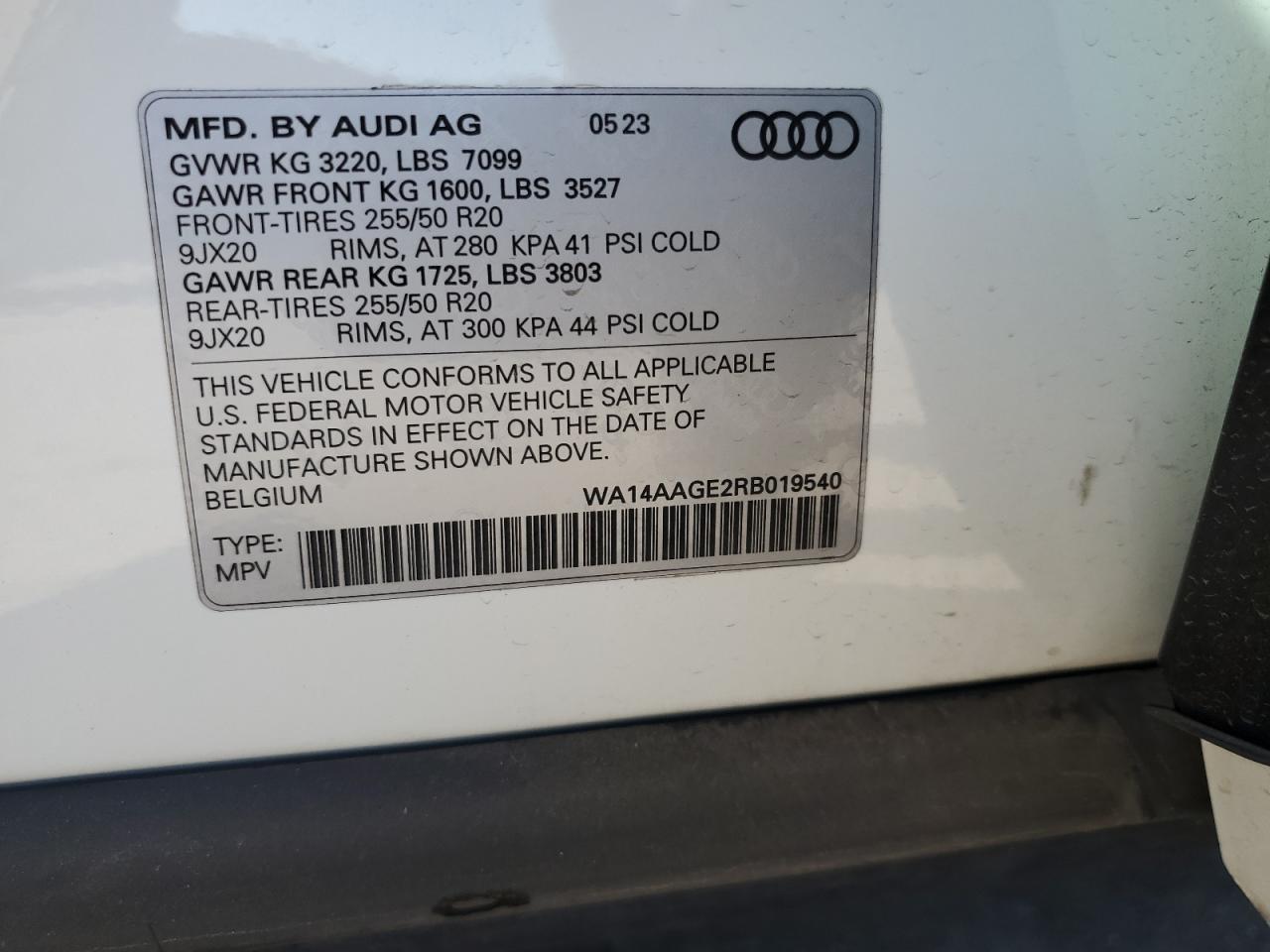 2024 Audi Q8 E-Tron Premium VIN: WA14AAGE2RB019540 Lot: 74615564