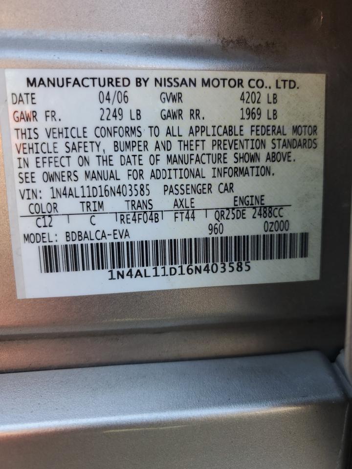 1N4AL11D16N403585 2006 Nissan Altima S