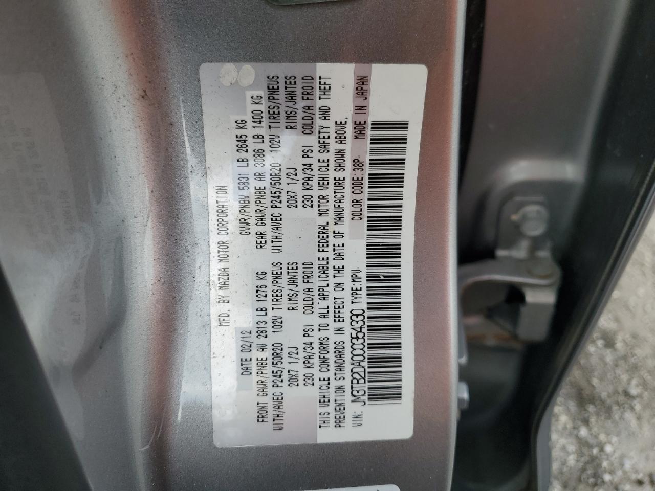 JM3TB2DA0C0354330 2012 Mazda Cx-9