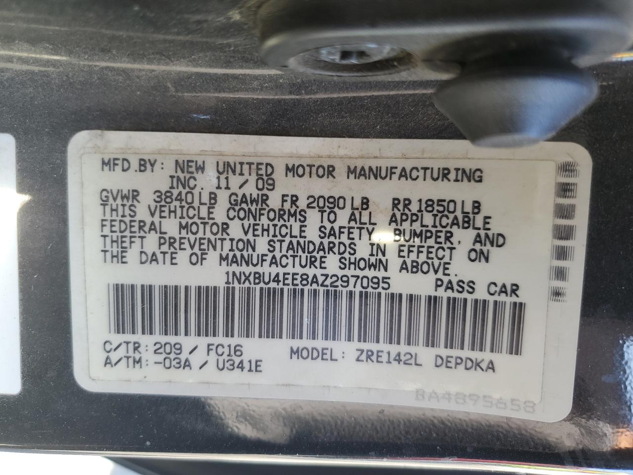 1NXBU4EE8AZ297095 2010 Toyota Corolla Base