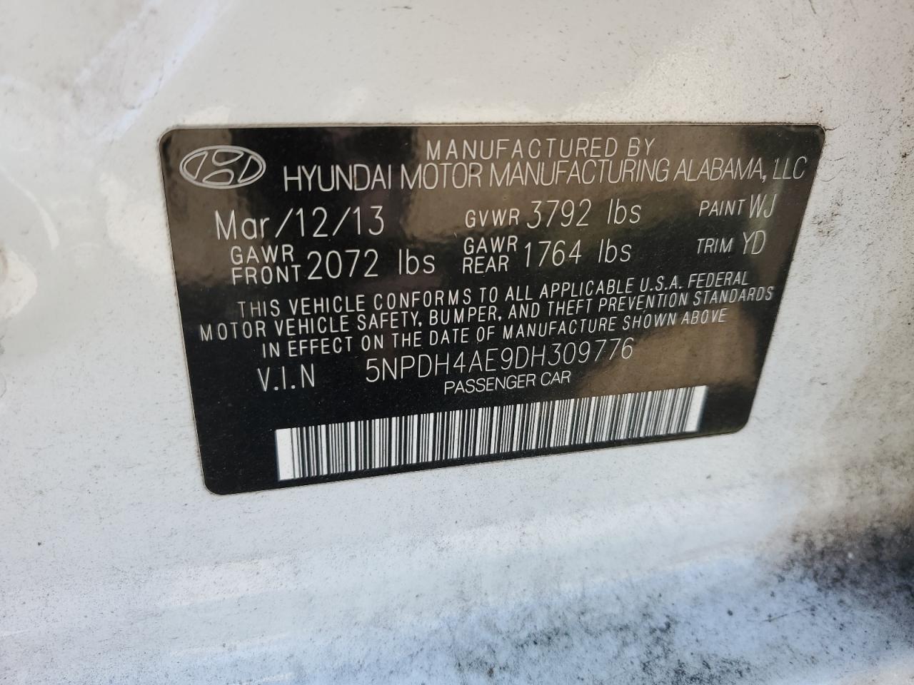 VIN 5NPDH4AE9DH309776 2013 HYUNDAI ELANTRA no.12