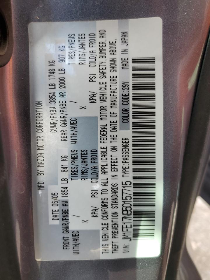 2005 Mazda Rx8 VIN: JM1FE17N950157715 Lot: 76077944