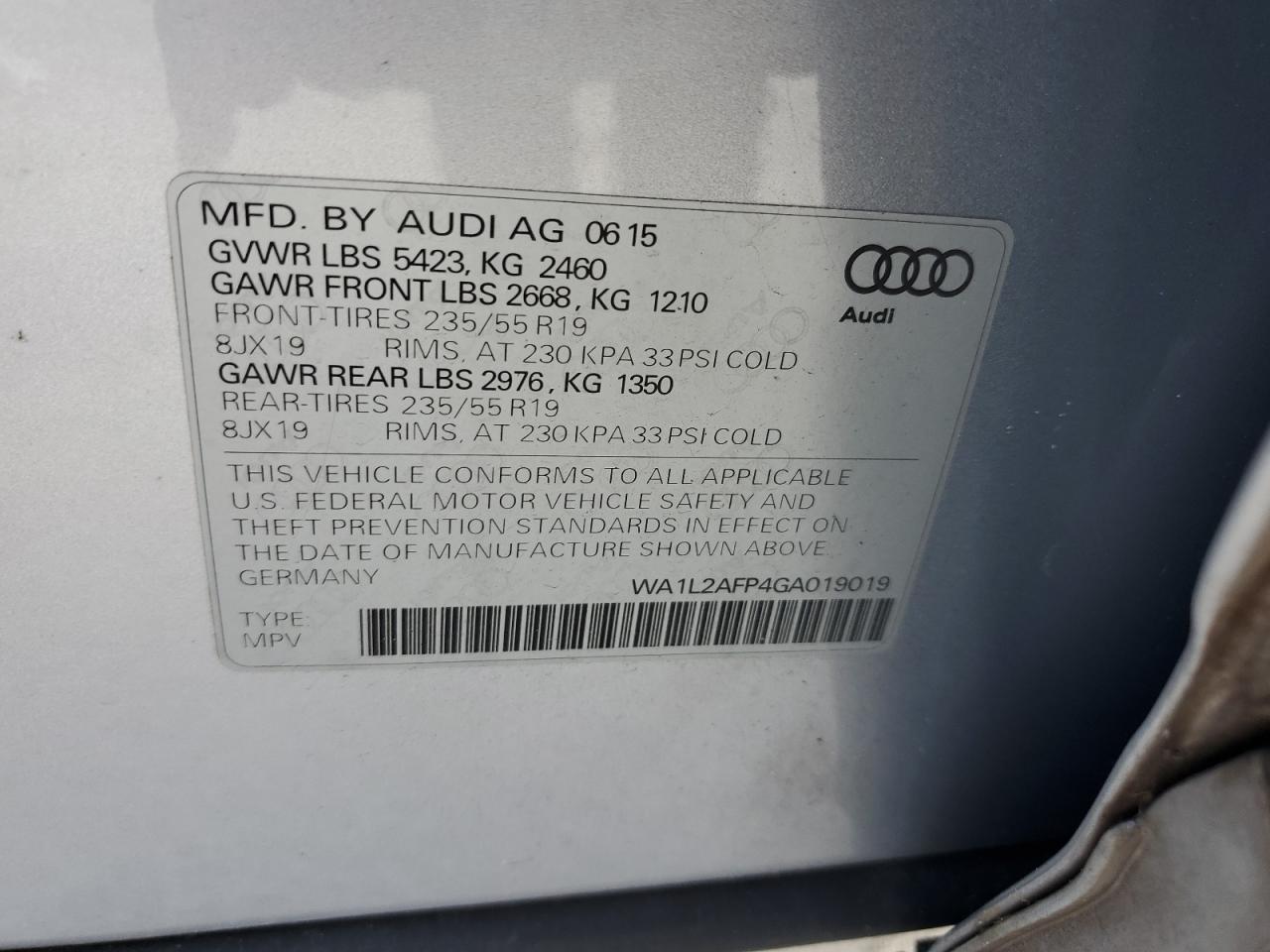 2016 Audi Q5 Premium Plus VIN: WA1L2AFP4GA019019 Lot: 77784274