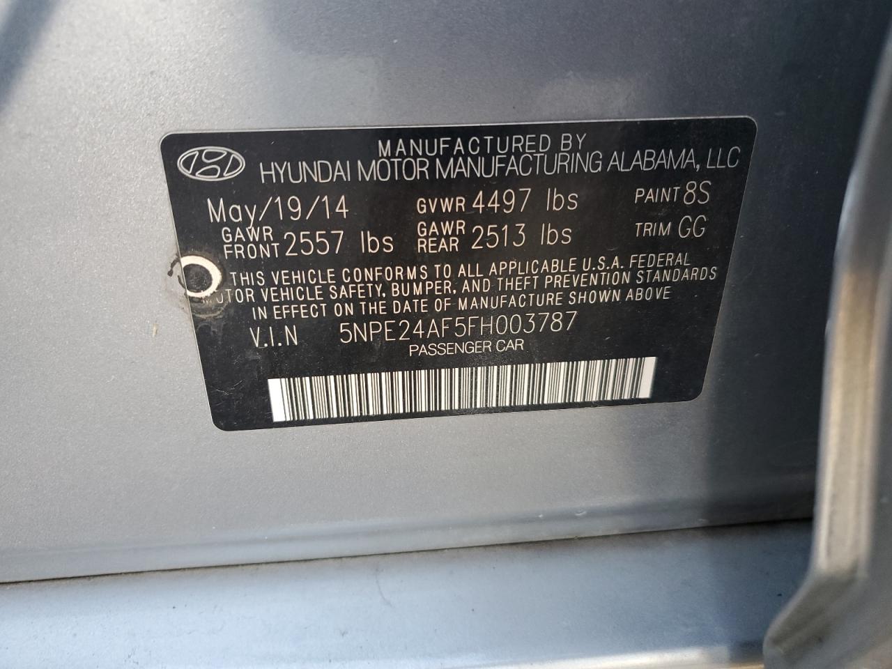 VIN 5NPE24AF5FH003787 2015 HYUNDAI SONATA no.12