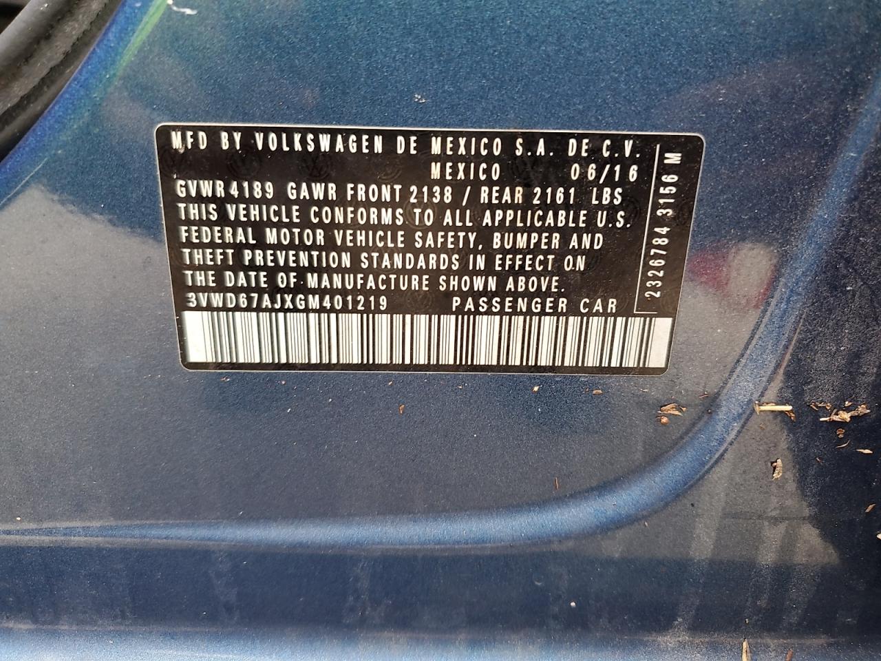 2016 Volkswagen Jetta Se VIN: 3VWD67AJXGM401219 Lot: 74298594
