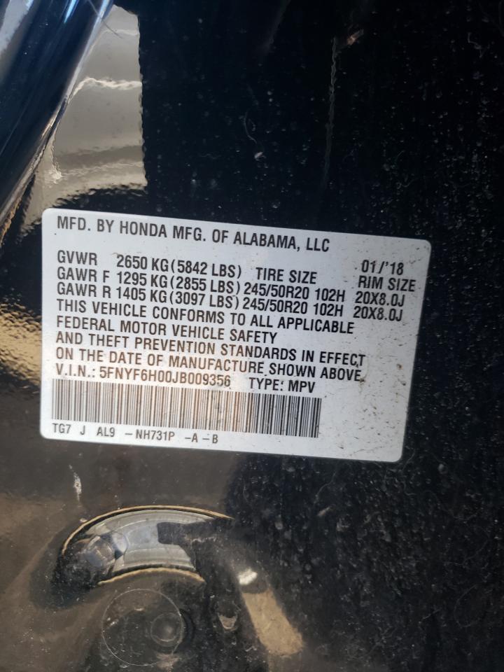 5FNYF6H00JB009356 2018 Honda Pilot Elite