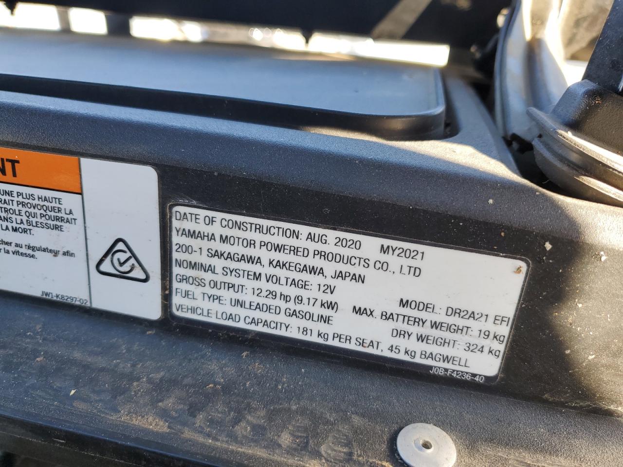 2021 Yamaha Drive2 VIN: J0B405037 Lot: 75506204