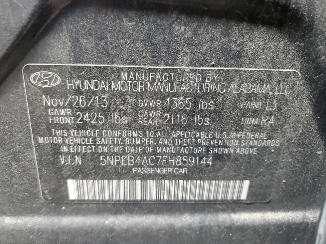 5NPEB4AC7EH859144 2014 Hyundai Sonata Gls