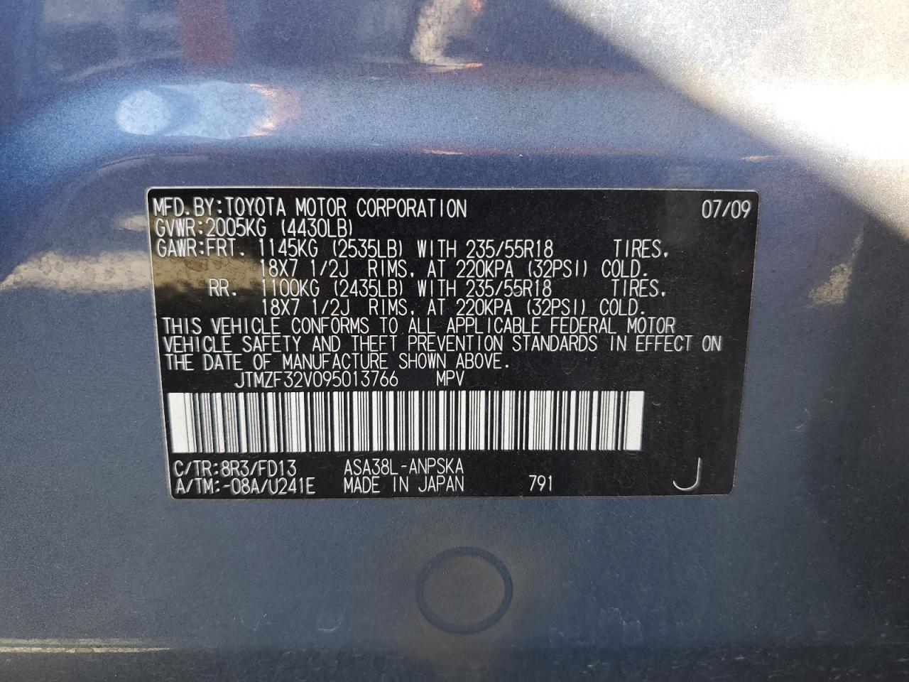 JTMZF32V095013766 2009 Toyota Rav4 Sport