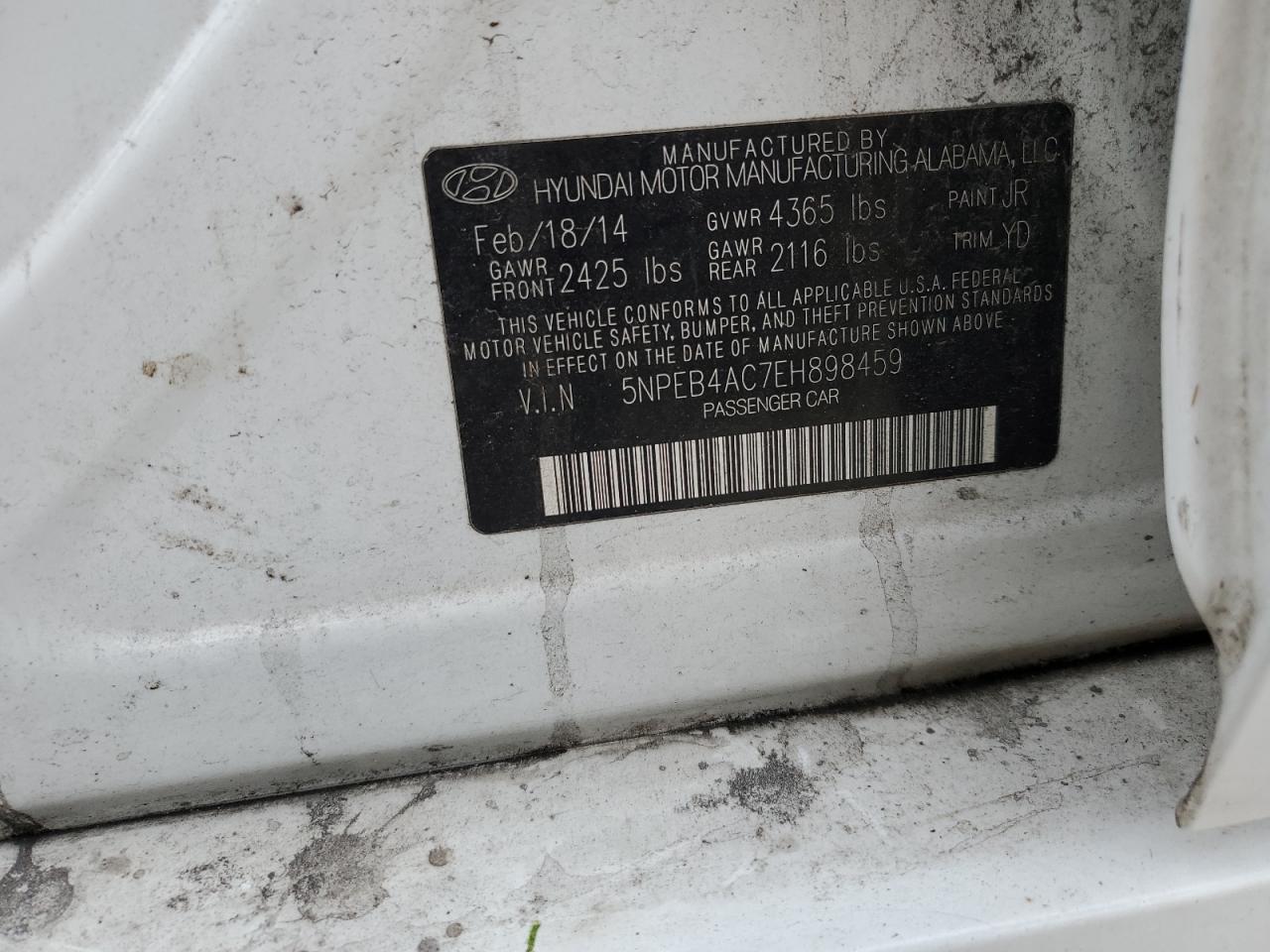 5NPEB4AC7EH898459 2014 Hyundai Sonata Gls