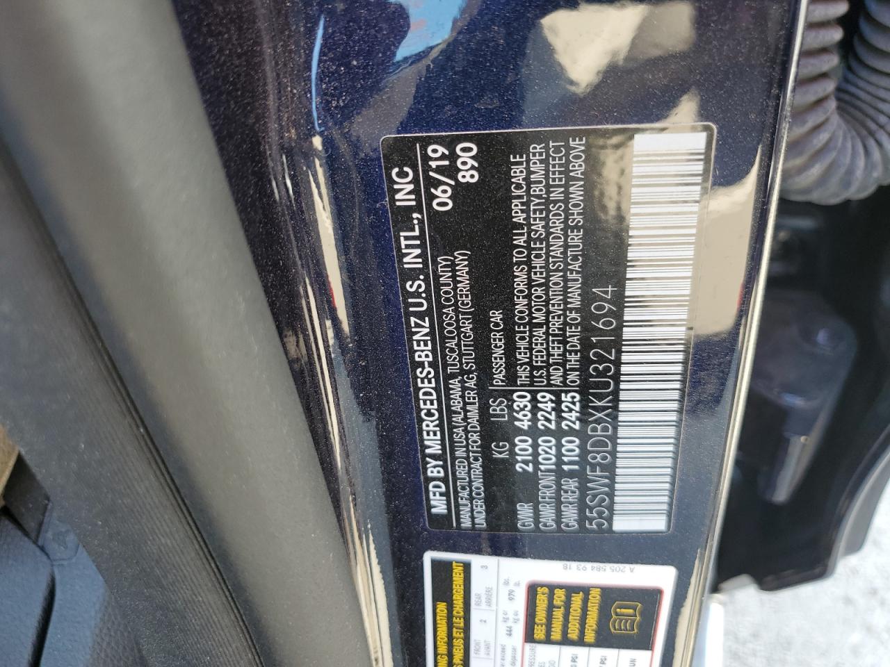 2019 Mercedes-Benz C 300 VIN: 55SWF8DBXKU321694 Lot: 75429434