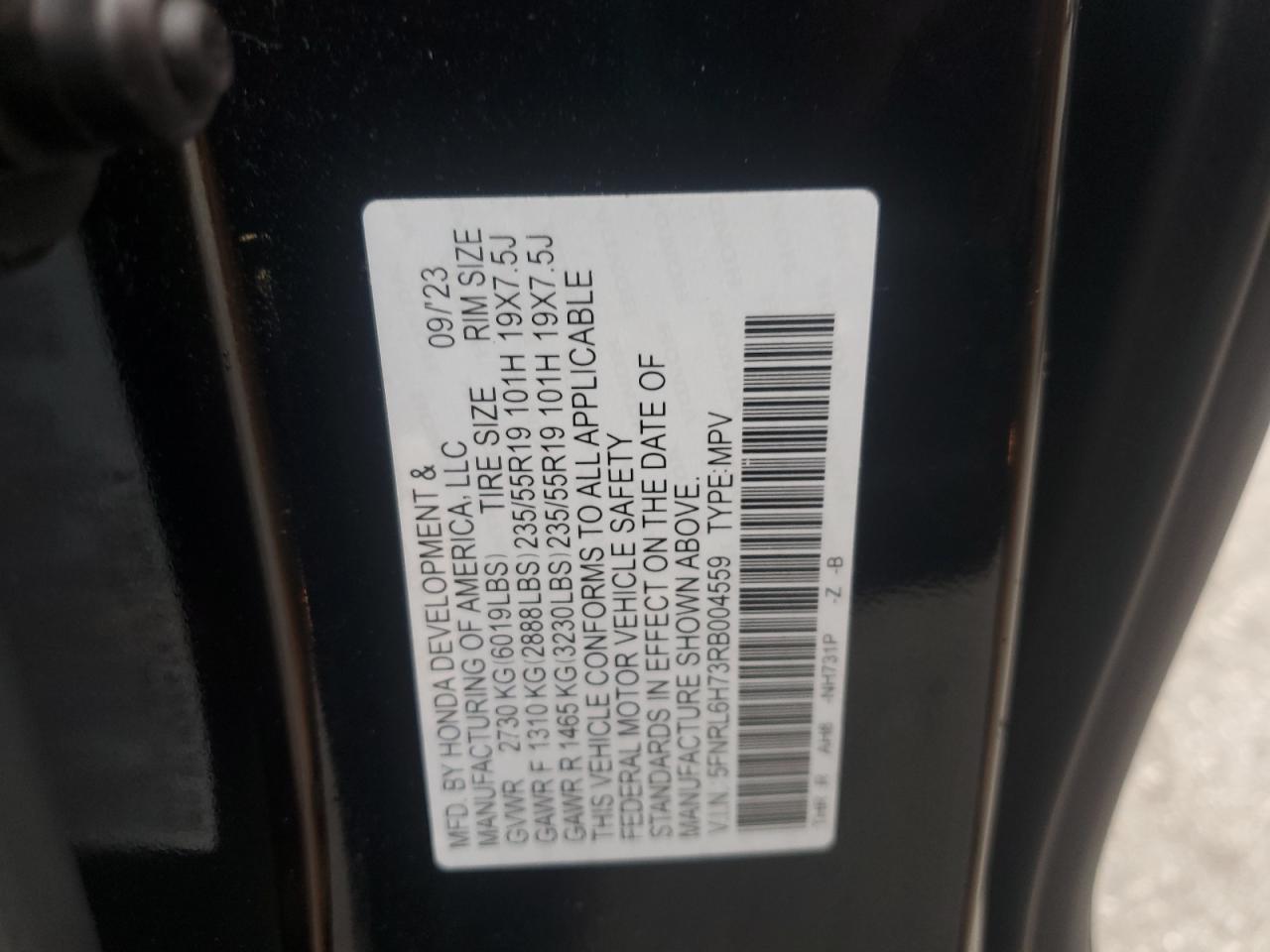 2024 Honda Odyssey Sport VIN: 5FNRL6H73RB004559 Lot: 72950514