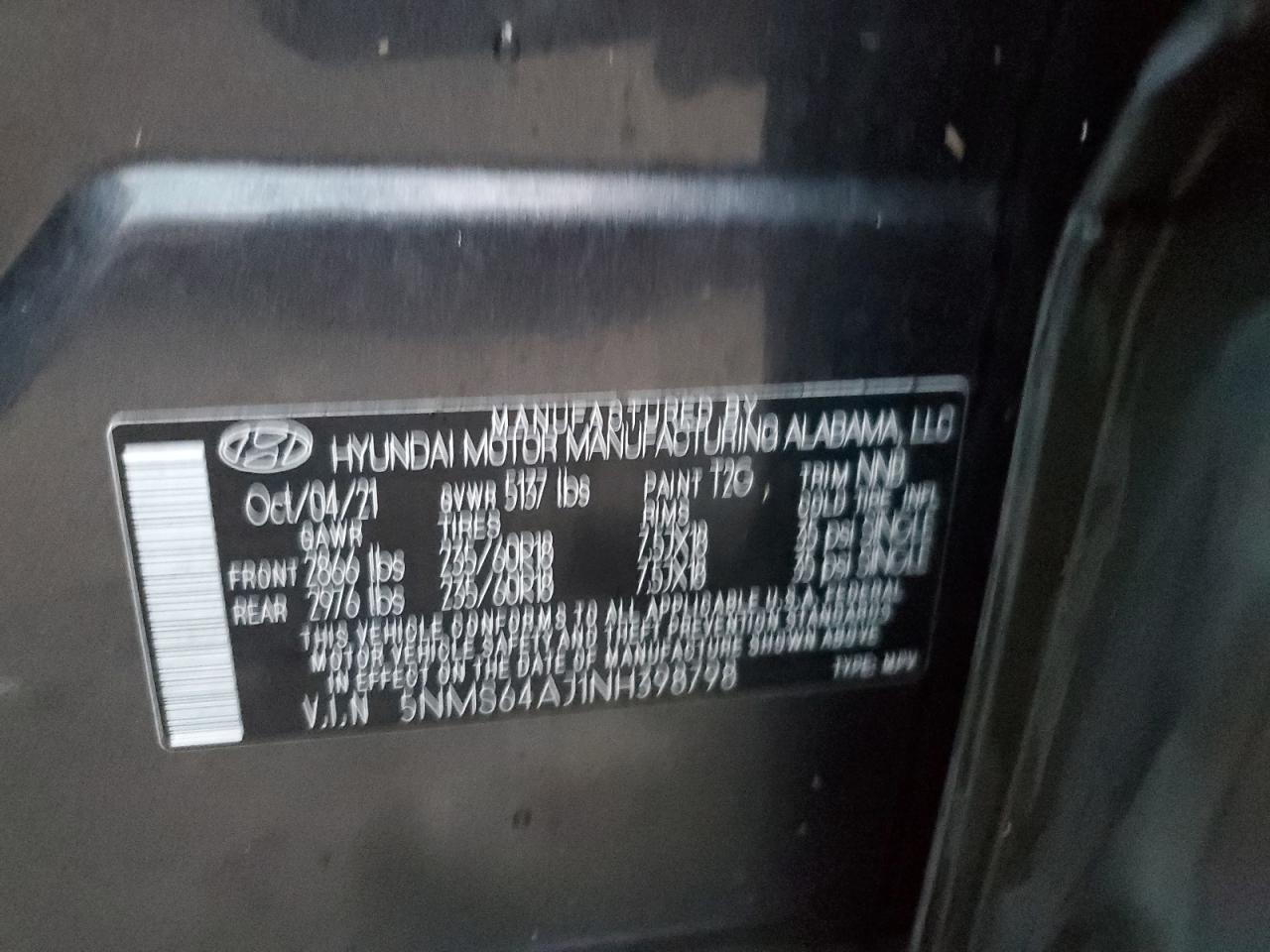 5NMS64AJ1NH398798 2022 Hyundai Santa Fe Sel