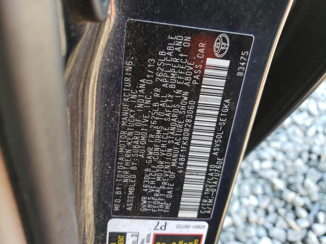 4T4BF1FK8DR283060 2013 Toyota Camry L