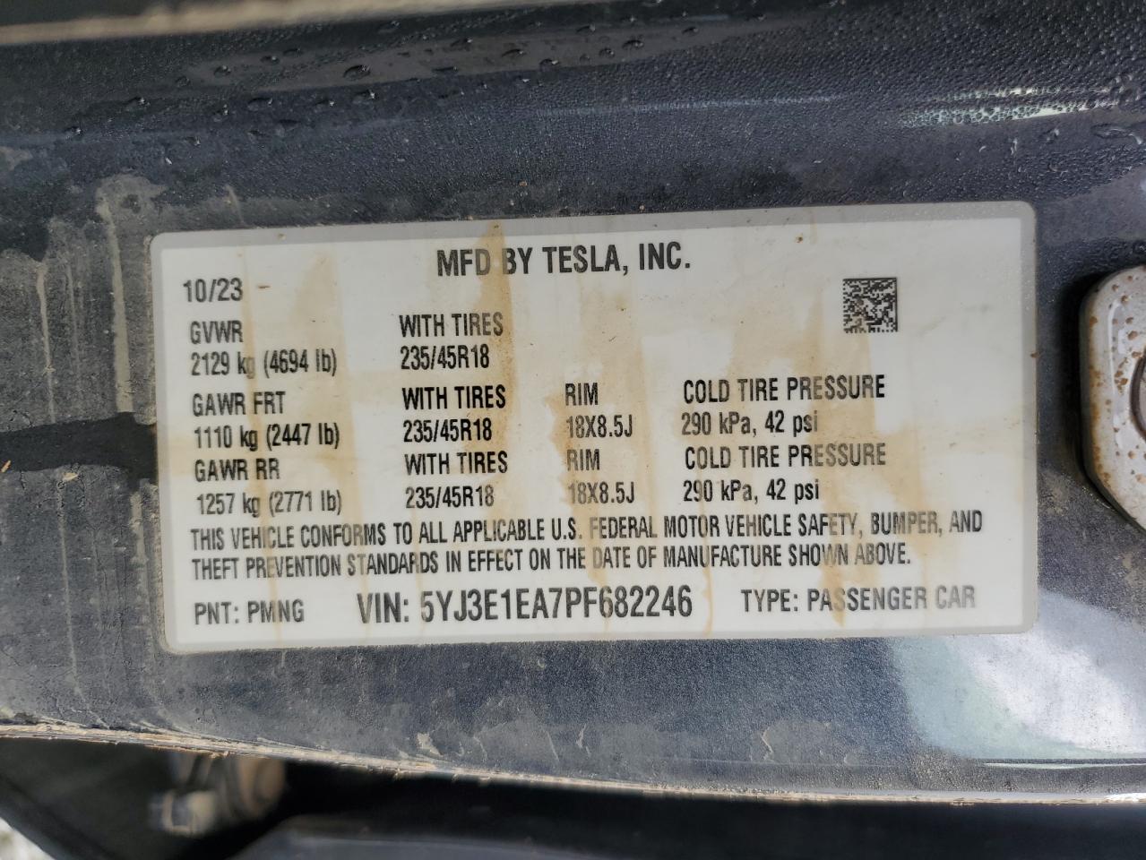 2023 Tesla Model 3 VIN: 5YJ3E1EA7PF682246 Lot: 74115444