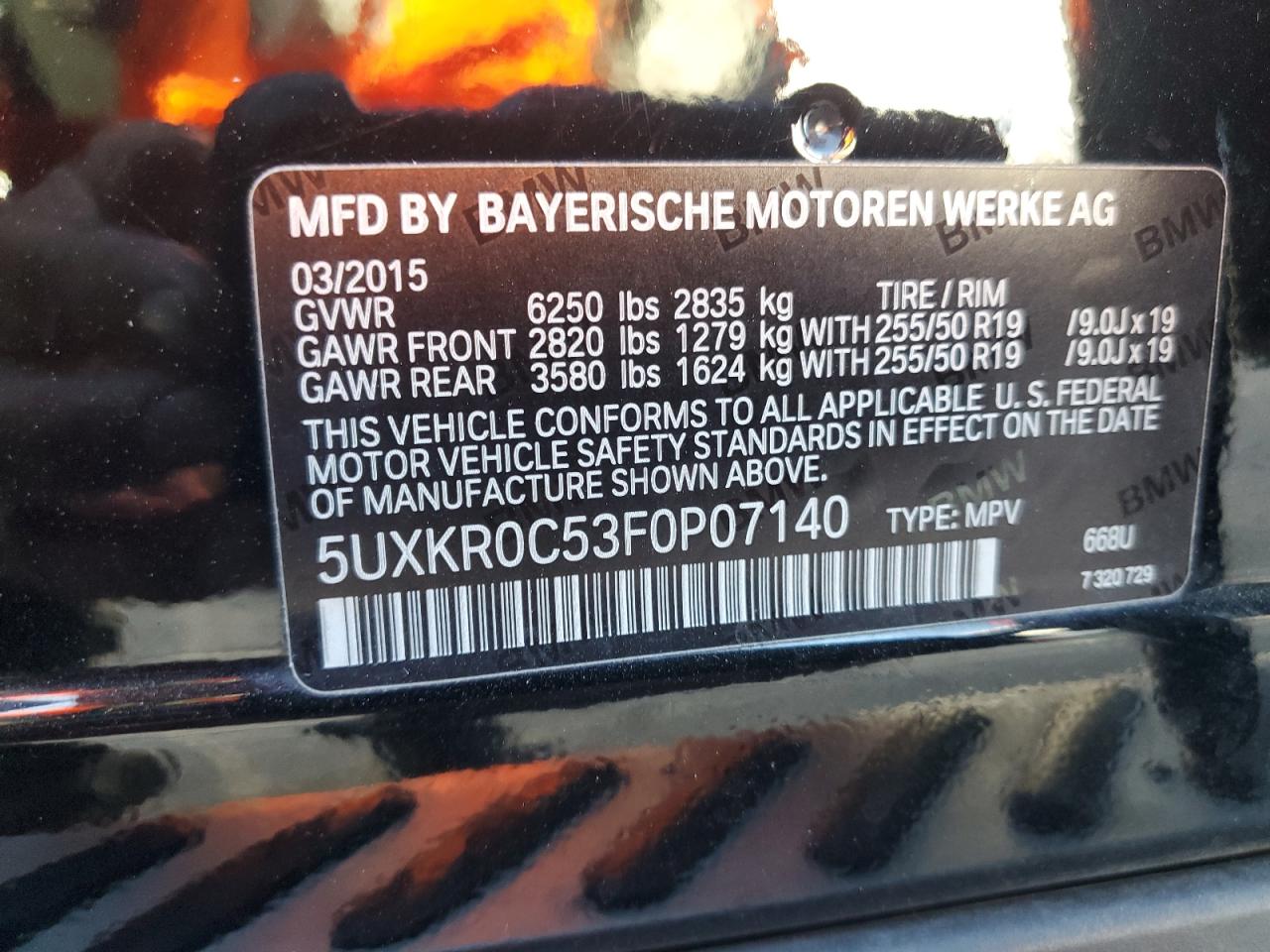 2015 BMW X5 xDrive35I VIN: 5UXKR0C53F0P07140 Lot: 72286674