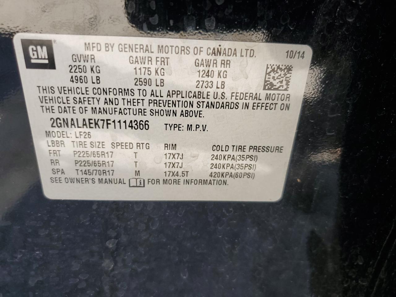 2GNALAEK7F1114366 2015 Chevrolet Equinox Ls