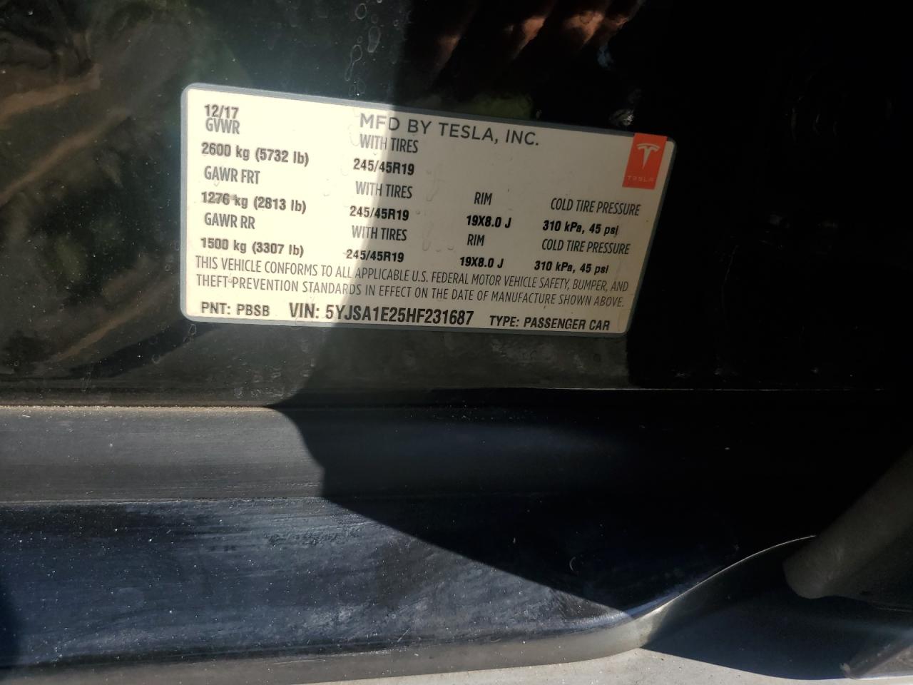 5YJSA1E25HF231687 2017 Tesla Model S