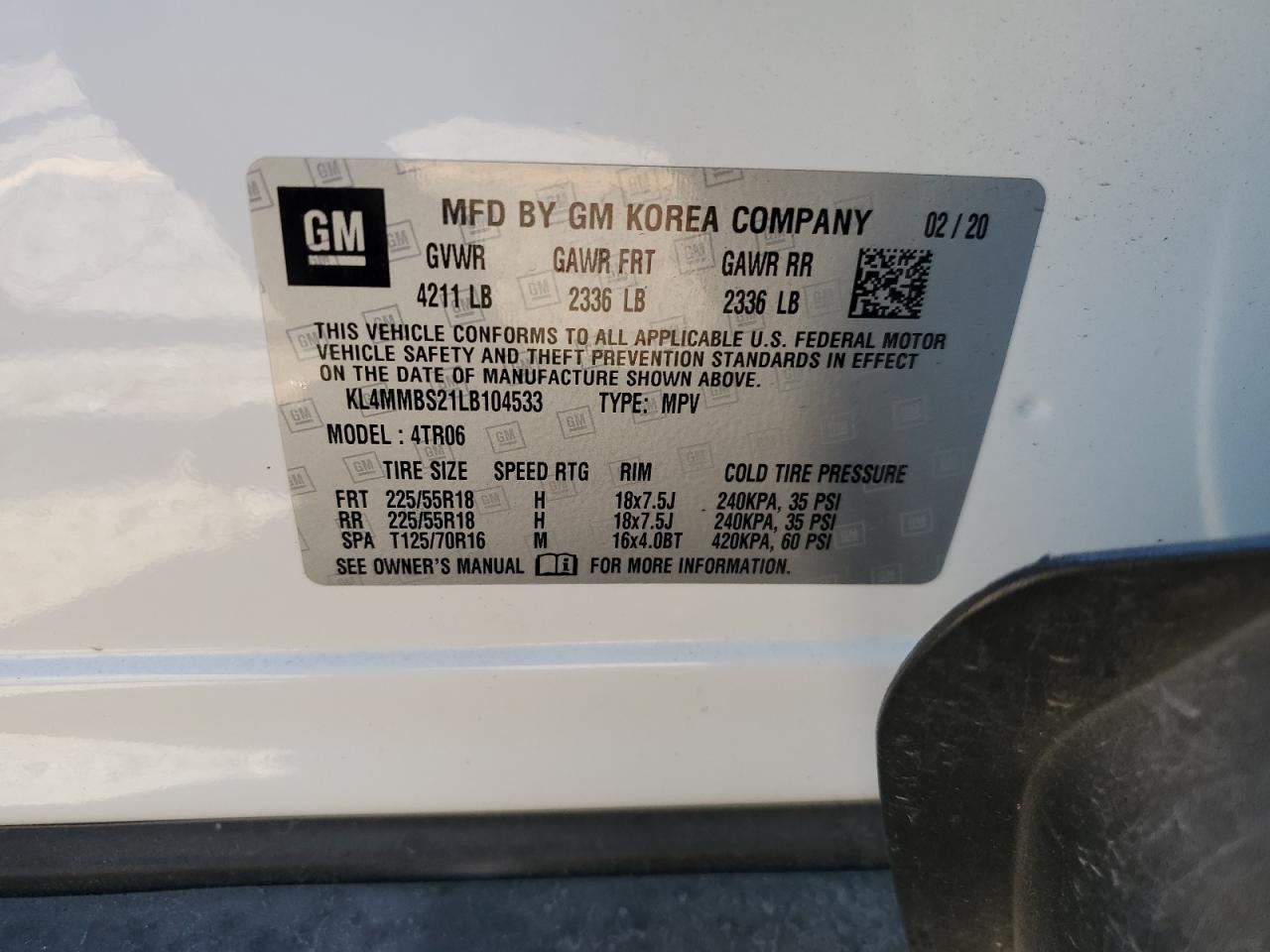 2020 Buick Encore Gx Preferred VIN: KL4MMBS21LB104533 Lot: 74713924