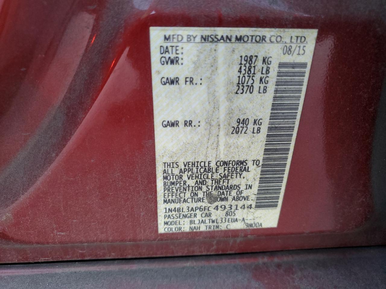 1N4BL3AP6FC493144 2015 Nissan Altima 3.5S