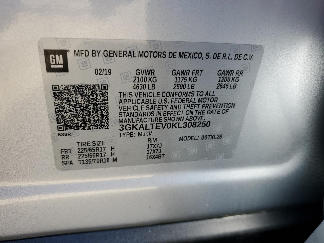 2019 GMC Terrain Sle VIN: 3GKALTEV0KL308250 Lot: 74052644