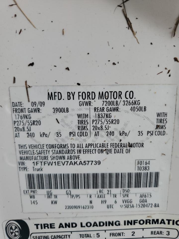 1FTFW1EV7AKA57739 2010 Ford F150 Supercrew