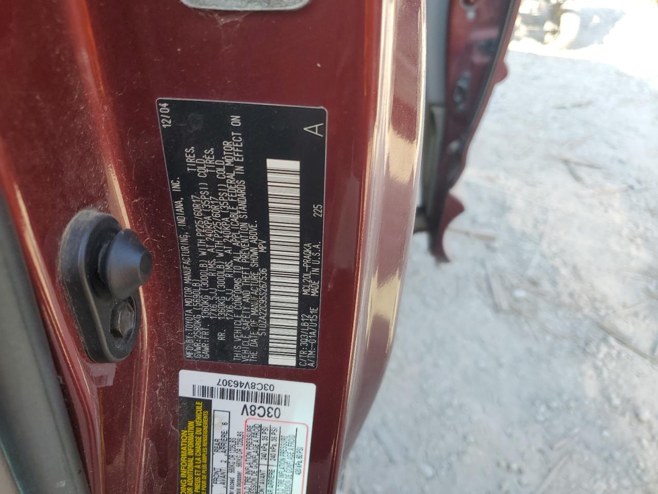 2005 Toyota Sienna Xle VIN: 5TDZA22C95S267536 Lot: 74931614