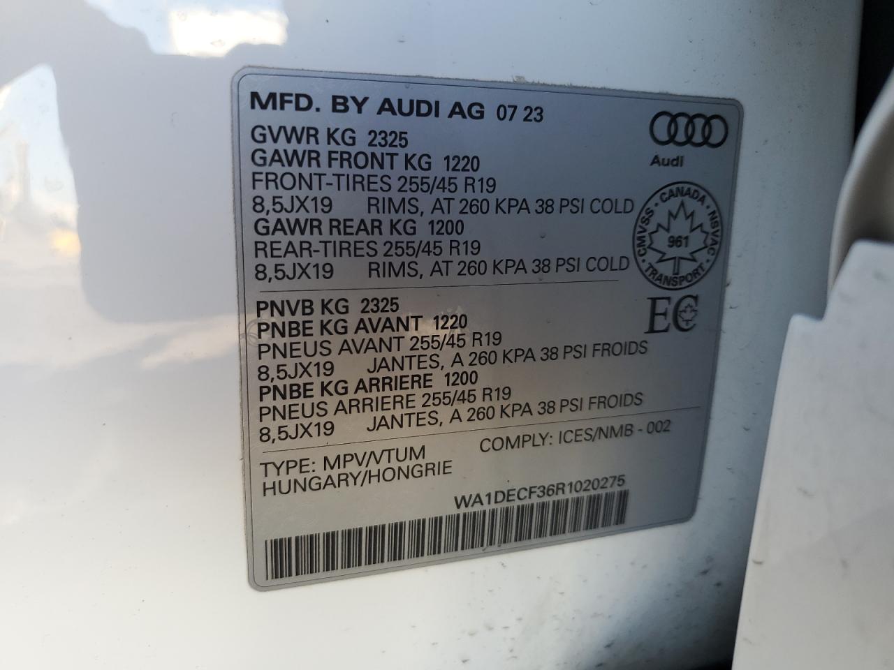 2024 Audi Q3 Premium S Line 45 VIN: WA1DECF36R1020275 Lot: 75504694