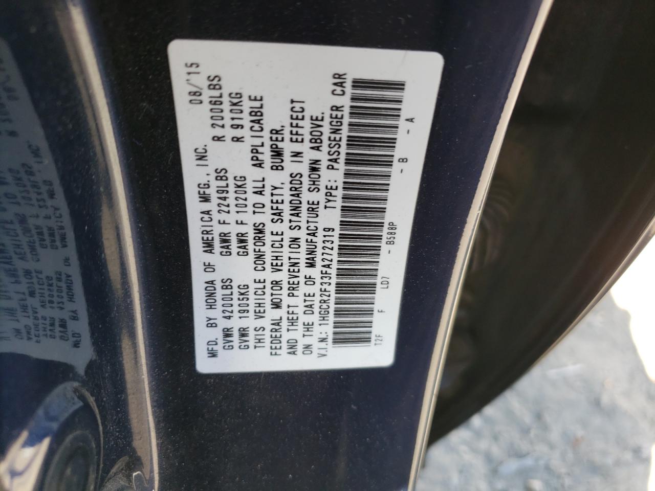 1HGCR2F33FA272319 2015 Honda Accord Lx