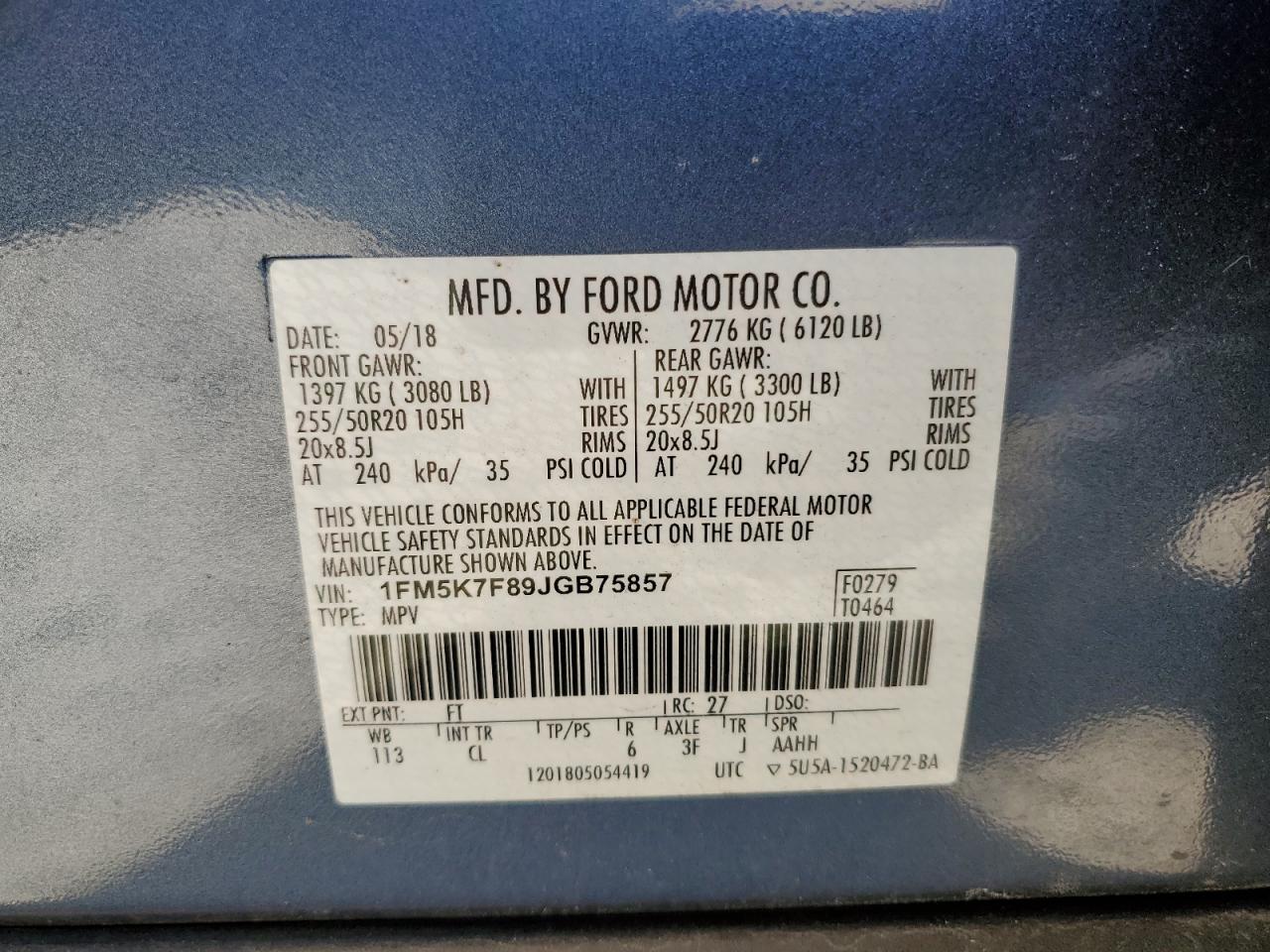 1FM5K7F89JGB75857 2018 FORD EXPLORER - Image 13