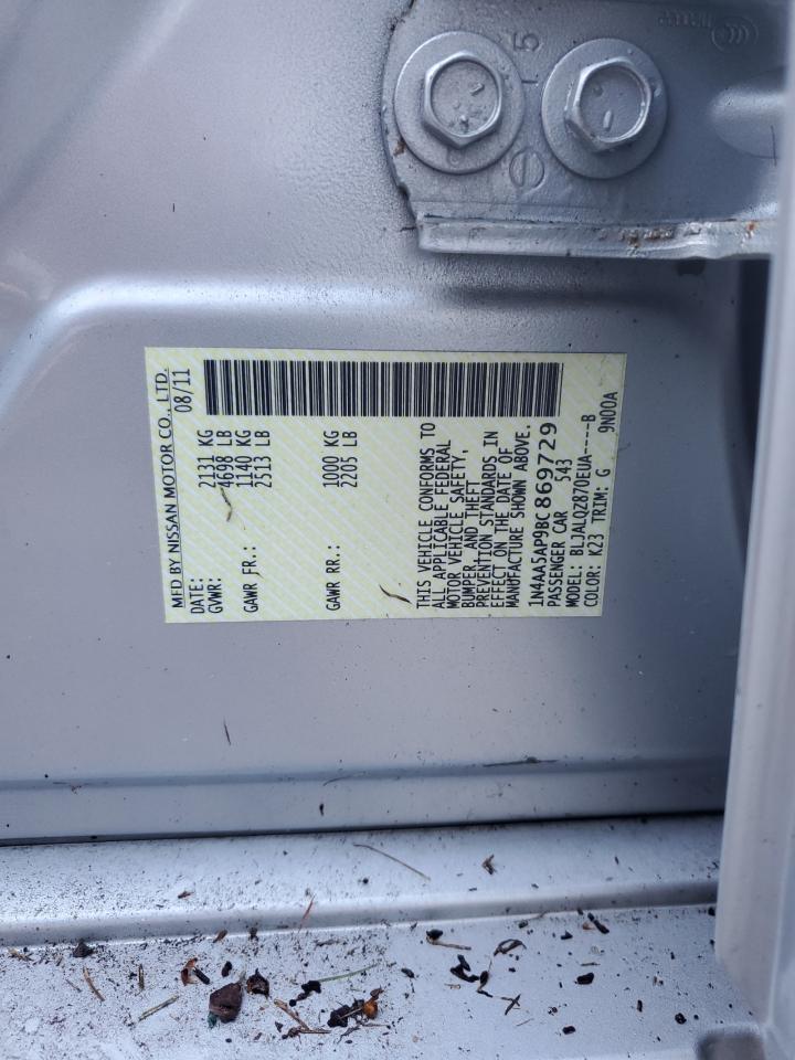 2011 Nissan Maxima S VIN: 1N4AA5AP9BC869729 Lot: 74121464