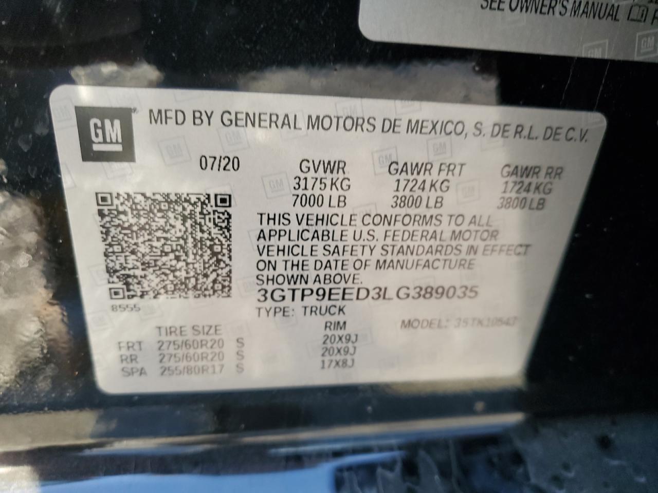 2020 GMC Sierra K1500 At4 VIN: 3GTP9EED3LG389035 Lot: 78612394