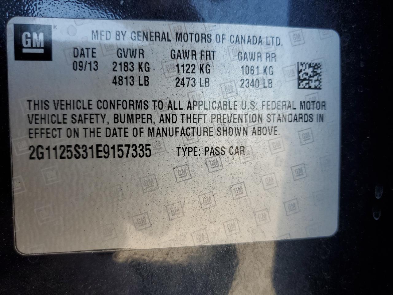 2G1125S31E9157335 2014 Chevrolet Impala Lt