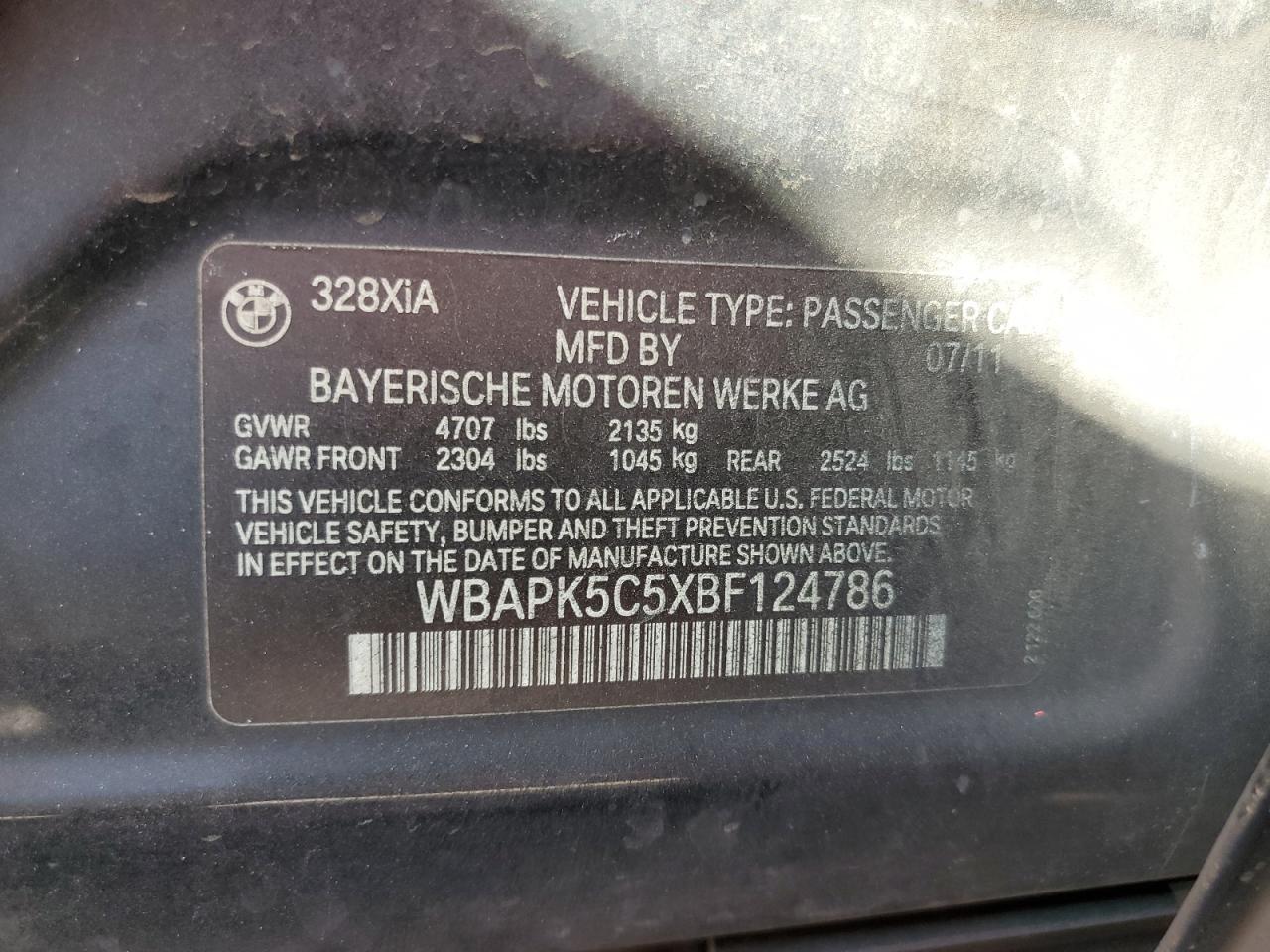 WBAPK5C5XBF124786 2011 BMW 328 Xi Sulev