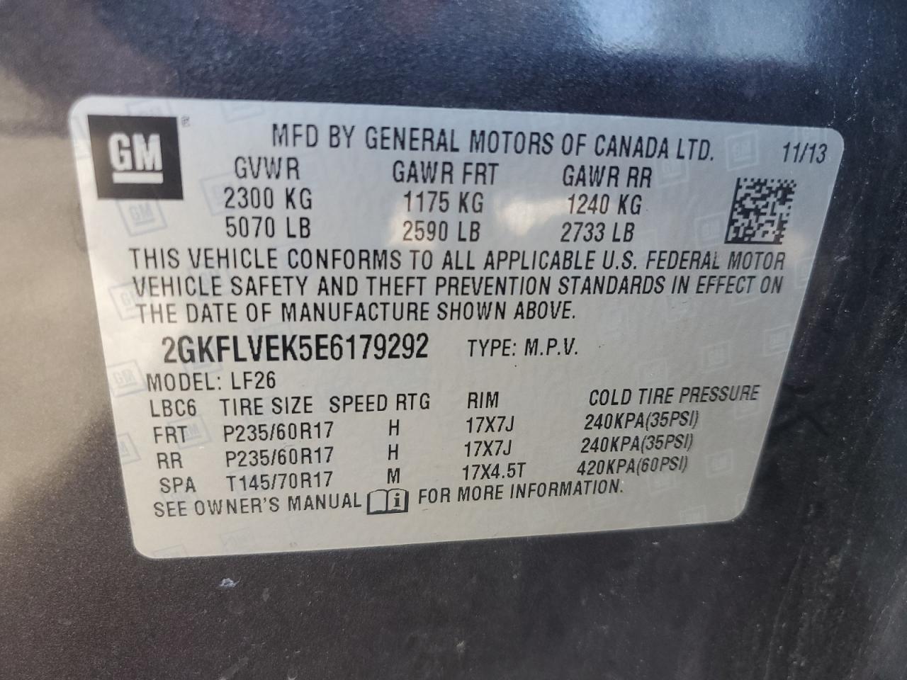 2014 GMC Terrain Sle VIN: 2GKFLVEK5E6179292 Lot: 77210994