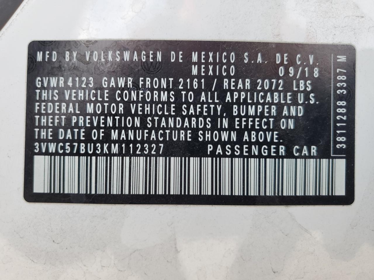 VIN 3VWC57BU3KM112327 2019 VOLKSWAGEN JETTA no.12