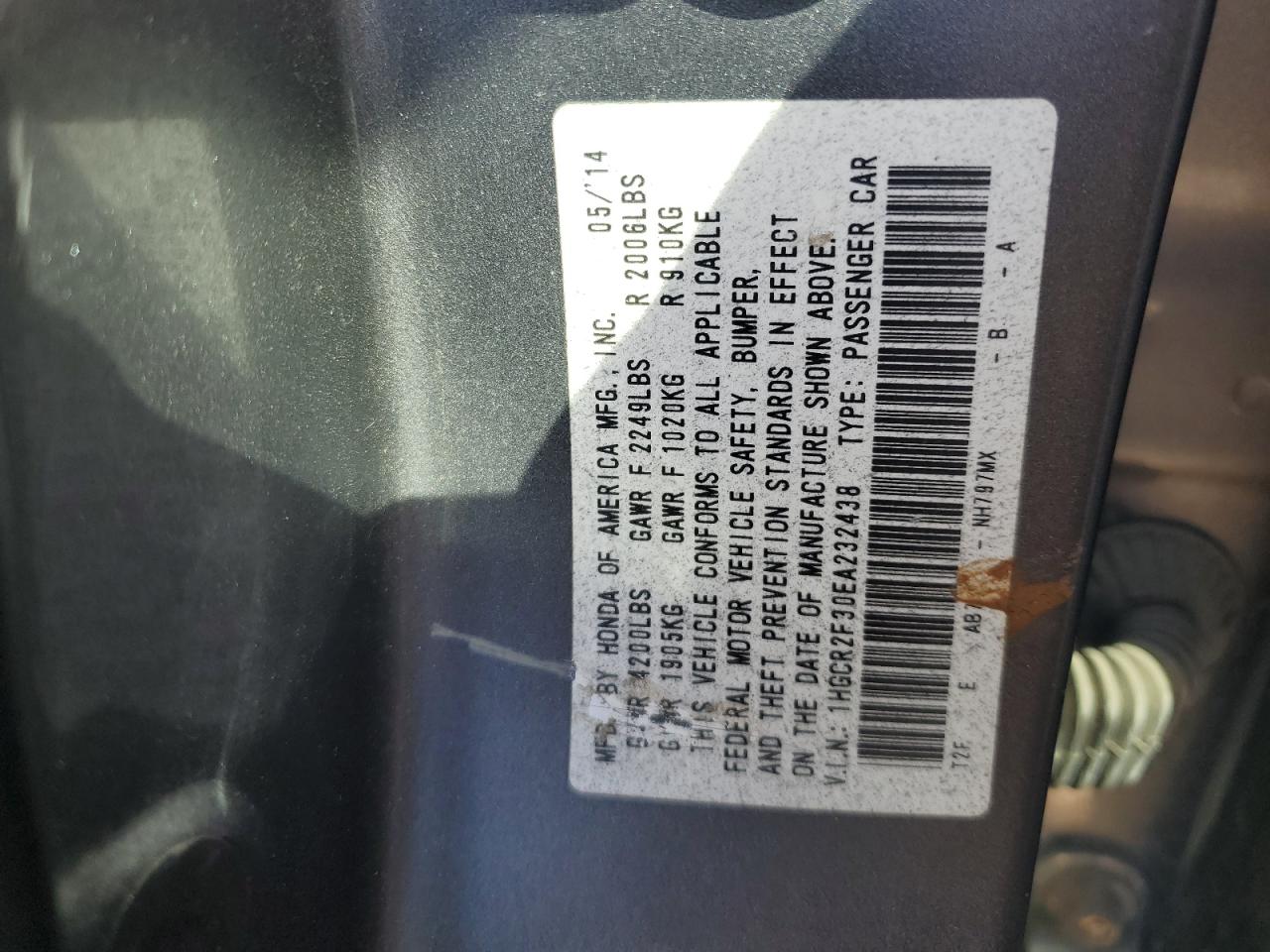 1HGCR2F30EA232438 2014 Honda Accord Lx