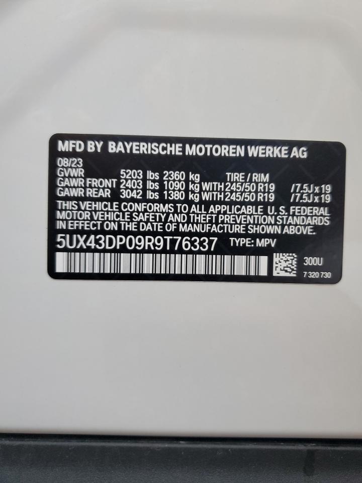 2024 BMW X3 Sdrive30I VIN: 5UX43DP09R9T76337 Lot: 76464734