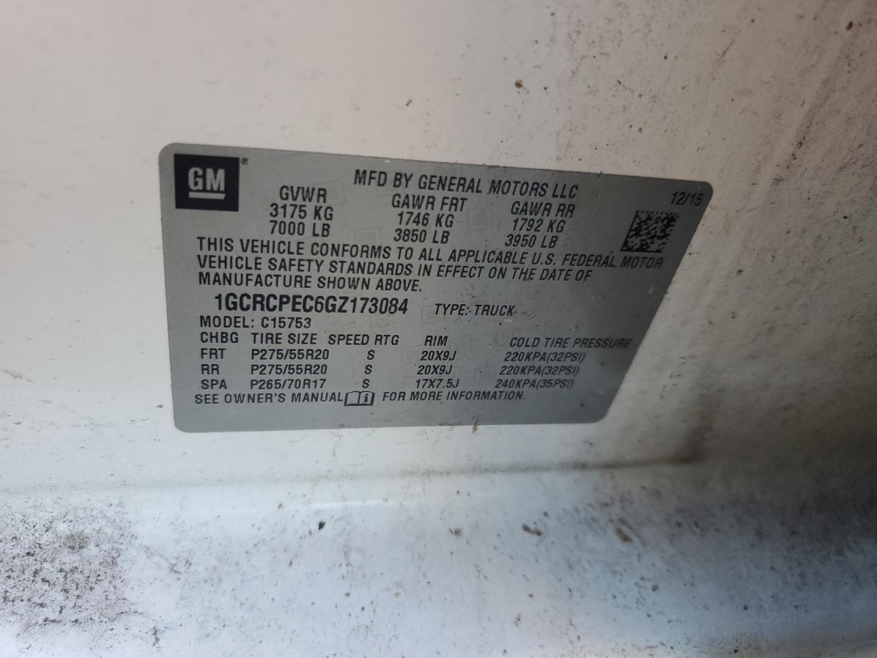 2016 Chevrolet Silverado C1500 Custom VIN: 1GCRCPEC6GZ173084 Lot: 76470594