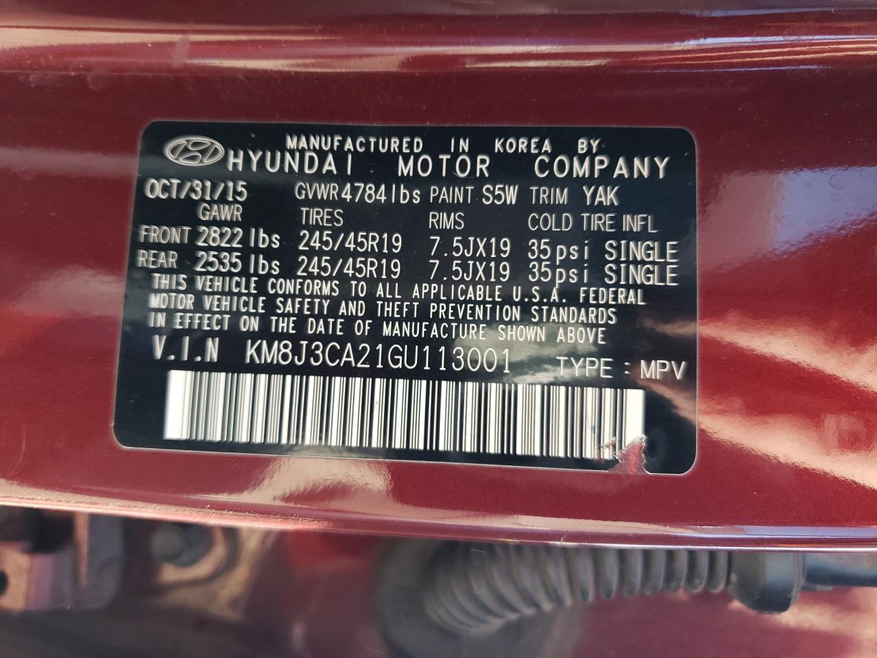 2016 Hyundai Tucson Limited VIN: KM8J3CA21GU113001 Lot: 76313634