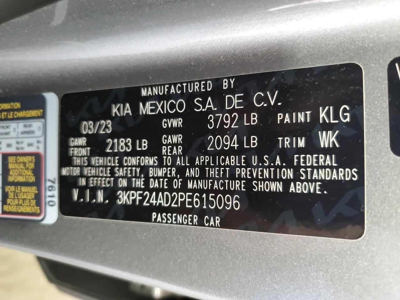 3KPF24AD2PE615096 2023 Kia Forte Lx