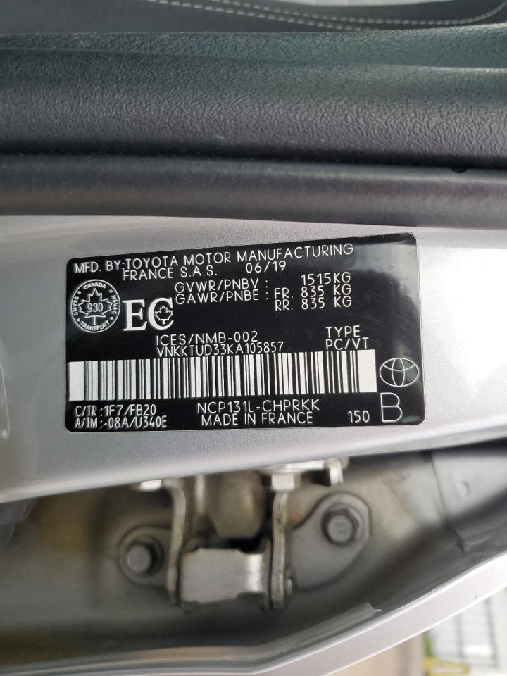 VNKKTUD33KA105857 2019 Toyota Yaris L