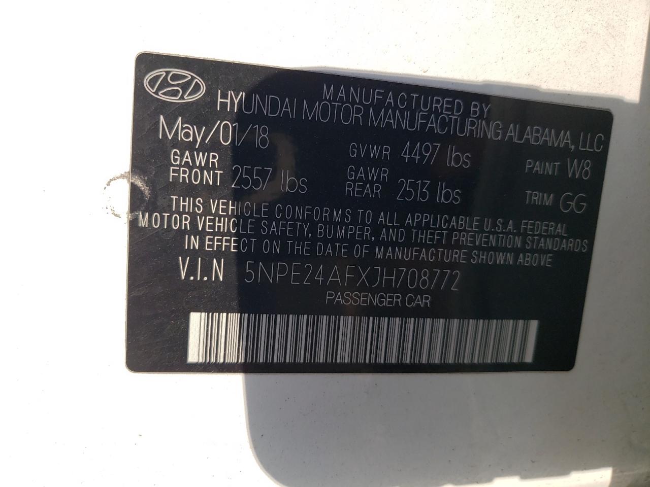 5NPE24AFXJH708772 2018 Hyundai Sonata Se