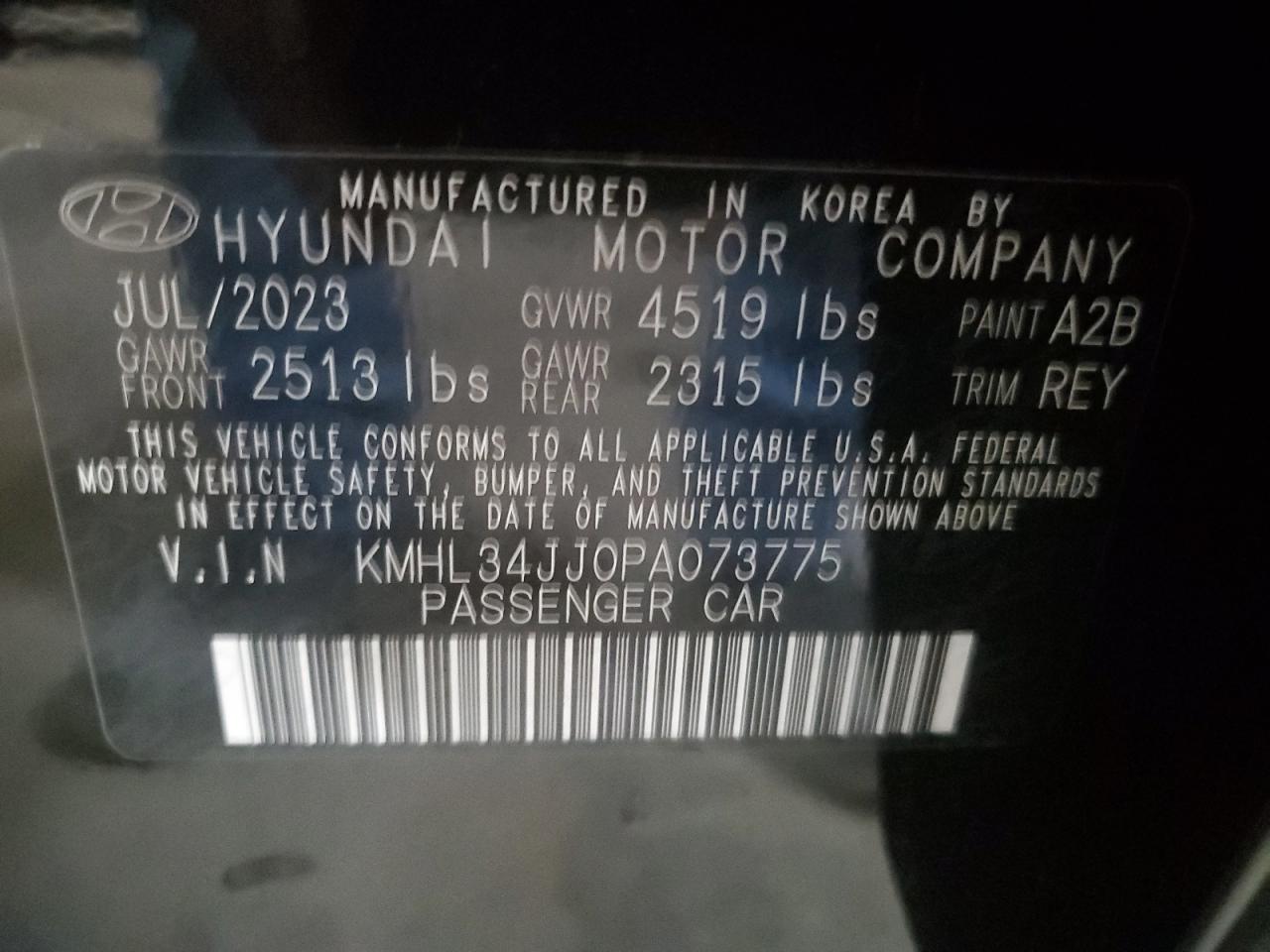 2023 Hyundai Sonata Hybrid VIN: KMHL34JJ0PA073775 Lot: 73326424