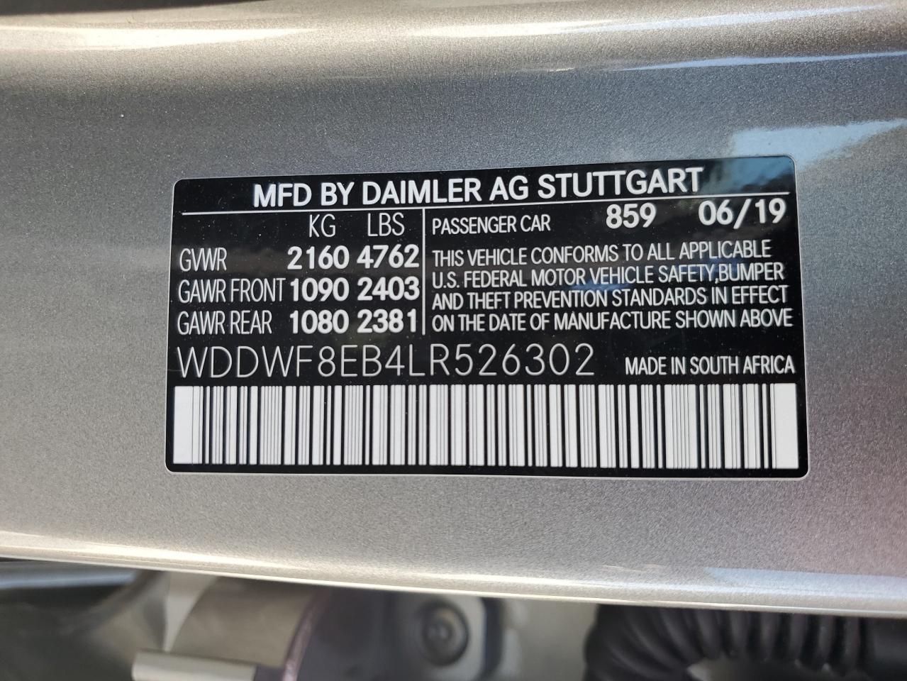 2020 Mercedes-Benz C 300 4Matic VIN: WDDWF8EB4LR526302 Lot: 74574534