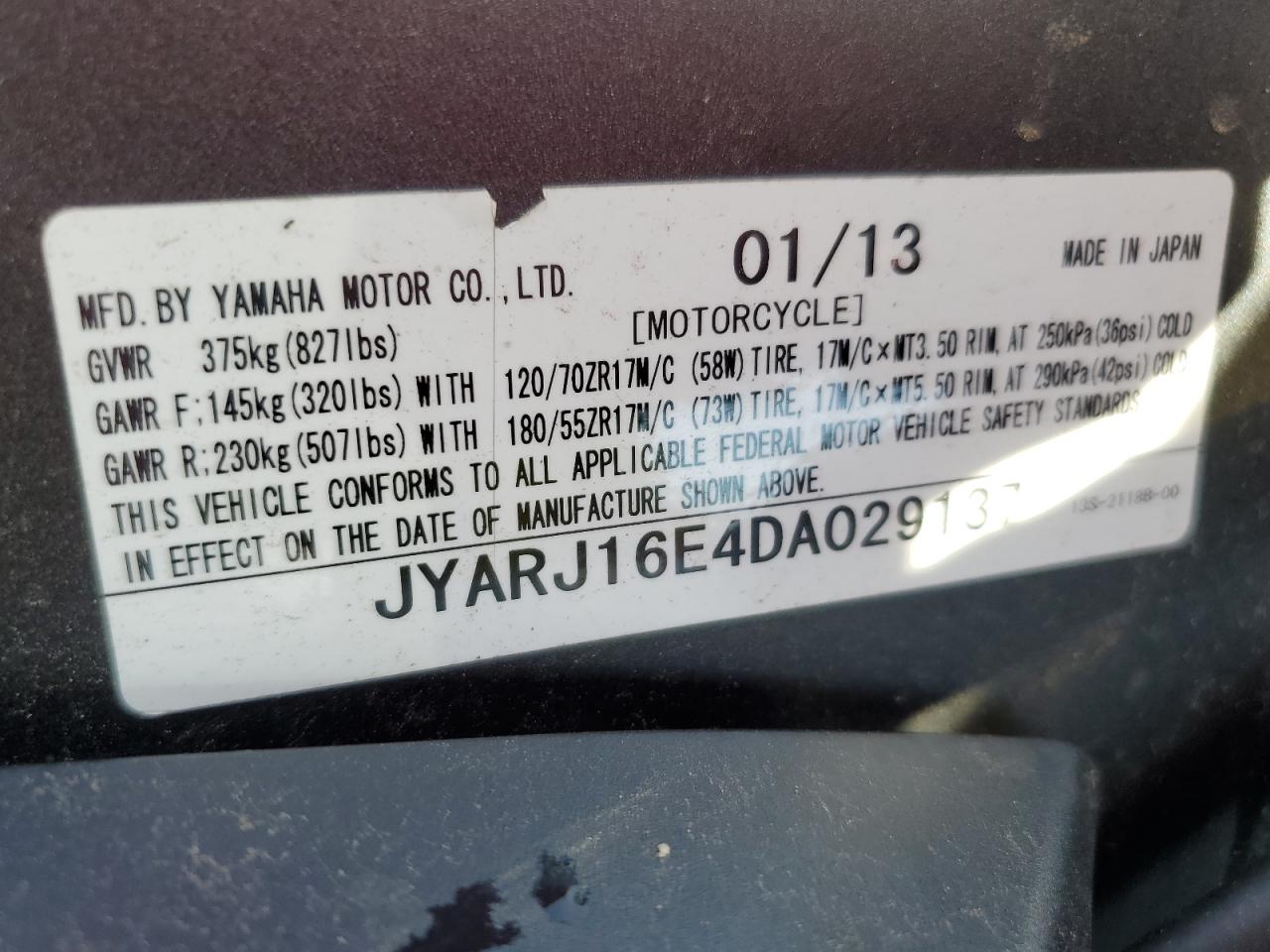 JYARJ16E4DA029137 2013 Yamaha Yzfr6