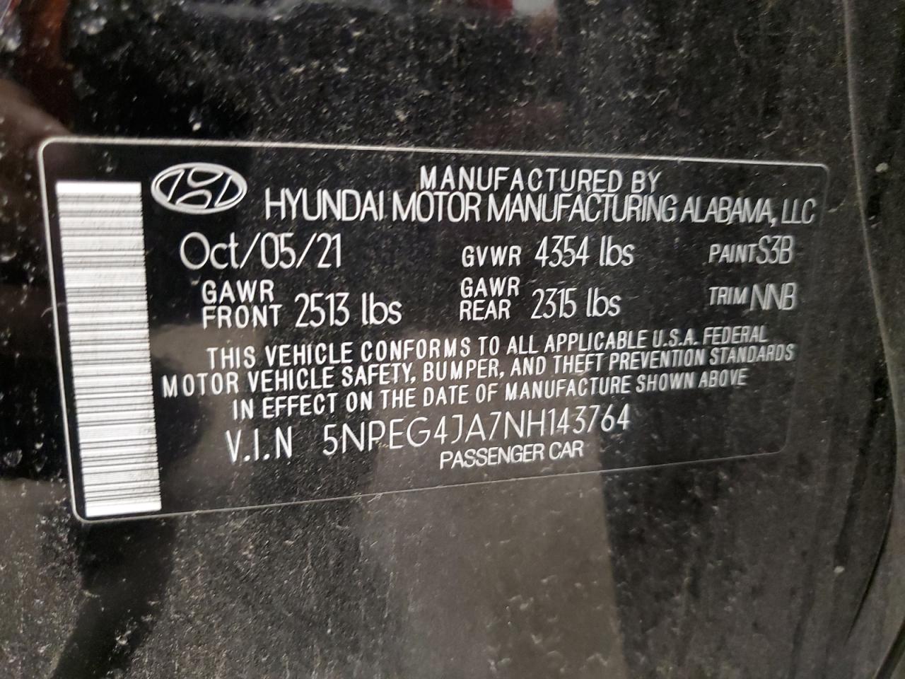 2022 Hyundai Sonata Se VIN: 5NPEG4JA7NH143764 Lot: 76475534