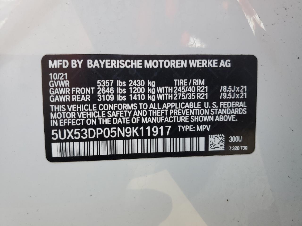 5UX53DP05N9K11917 2022 BMW X3 - Image 14